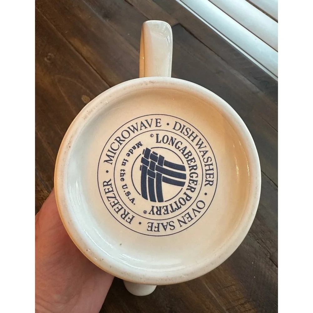 Longaberger Pottery Woven Traditions Ivory Gravy Boat Navy Blue Blue Accents USA